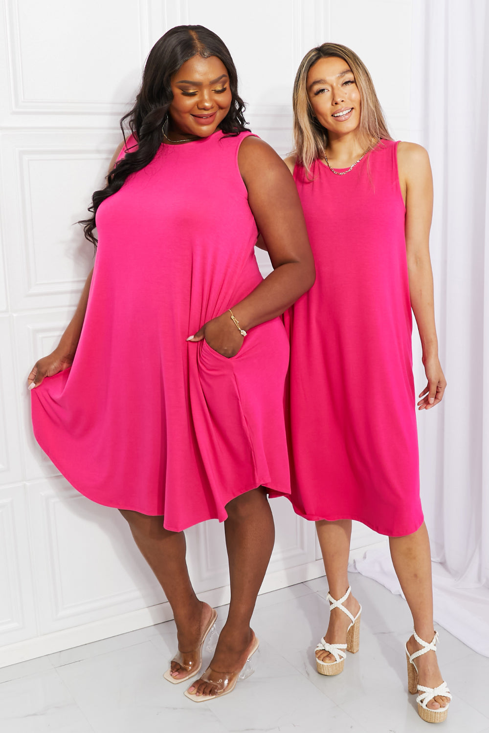 Zenana Full Size Still In Love Sleeveless Midi Dress