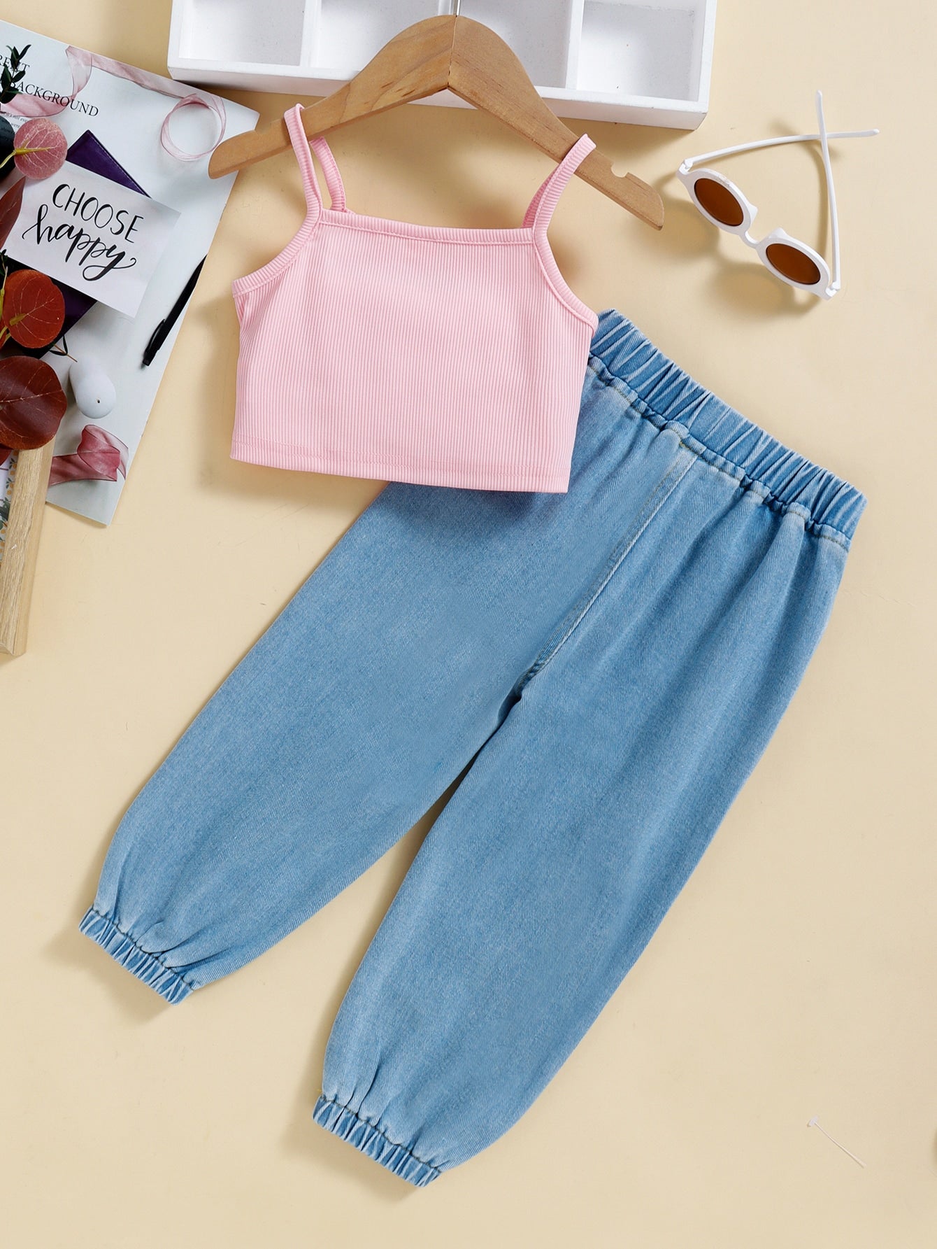 Girls Drawstring Cami and Distressed Jeans Set