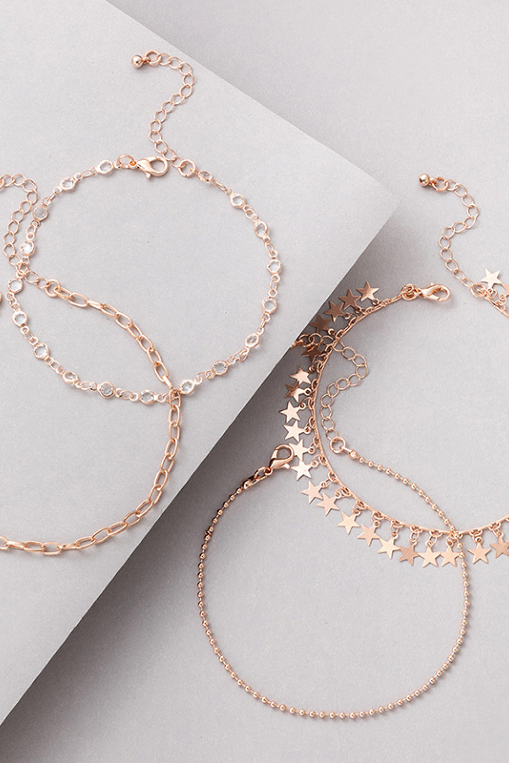 4-Piece Zinc Alloy Star Anklet Set