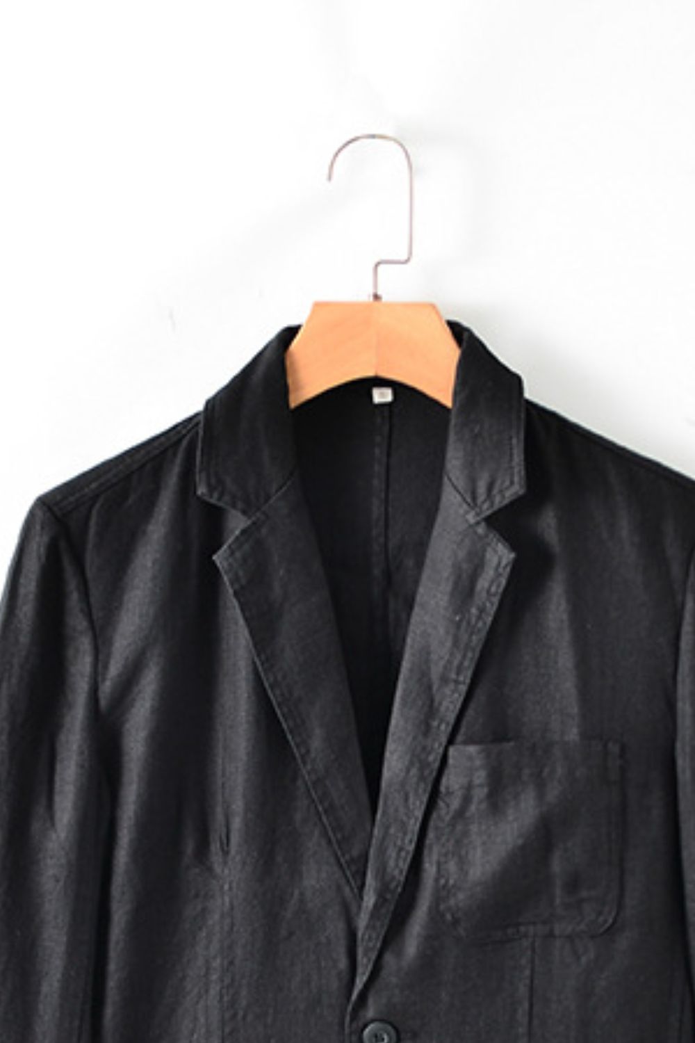 Buttoned Johnny Collar Long Sleeve Linen Blazer with Pockets