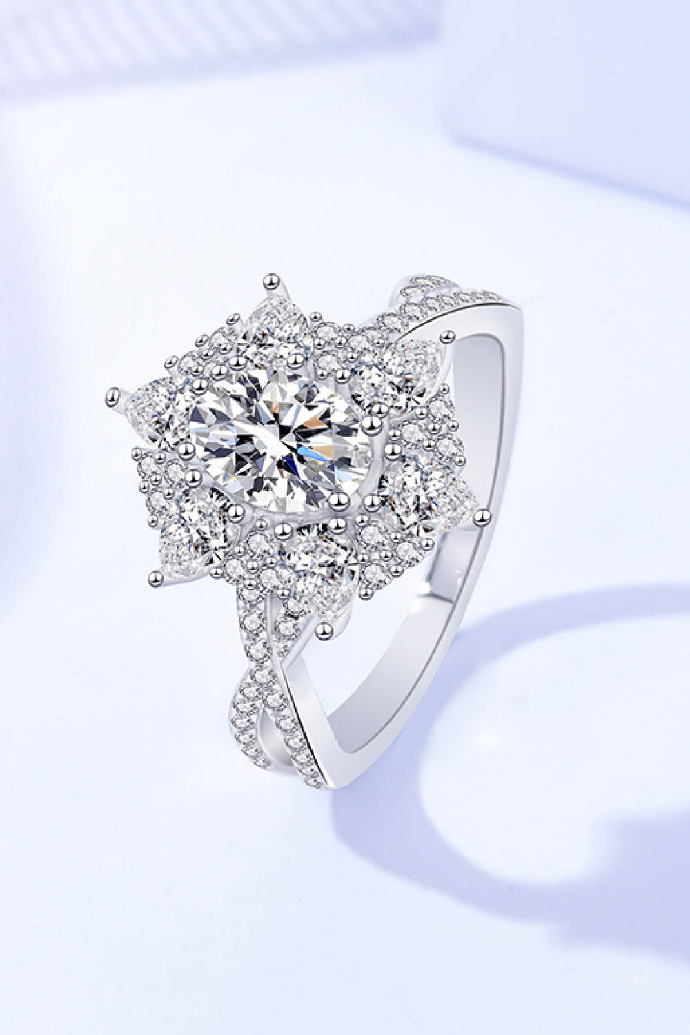 Platinum-Plated Moissanite Crisscross Ring