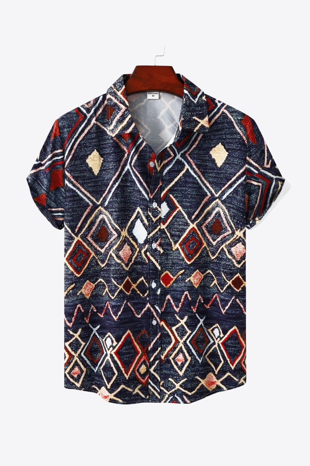 Geometric Print Button-Down Short Sleeve Shirt