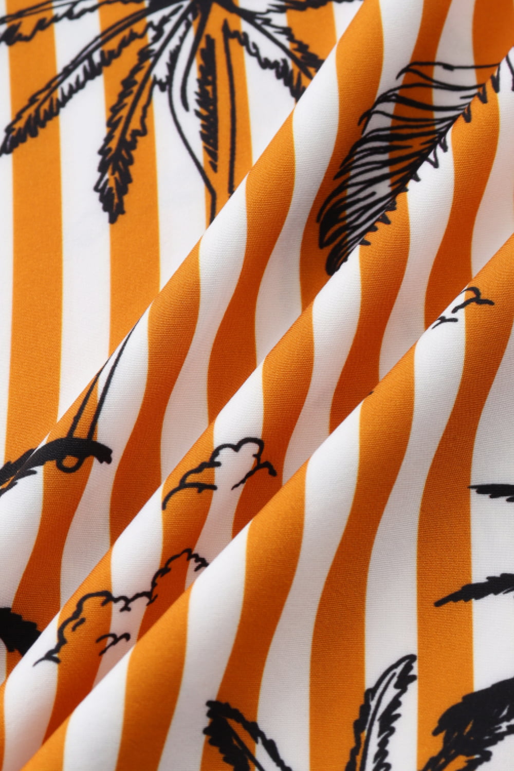 Striped Botanical Print Button-Up Short Sleeve Shirt