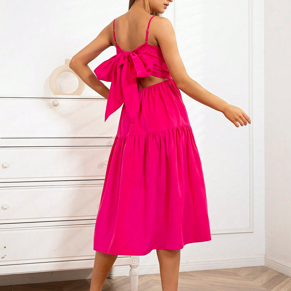 Spaghetti Strap Cutout Tie Back Midi Dress