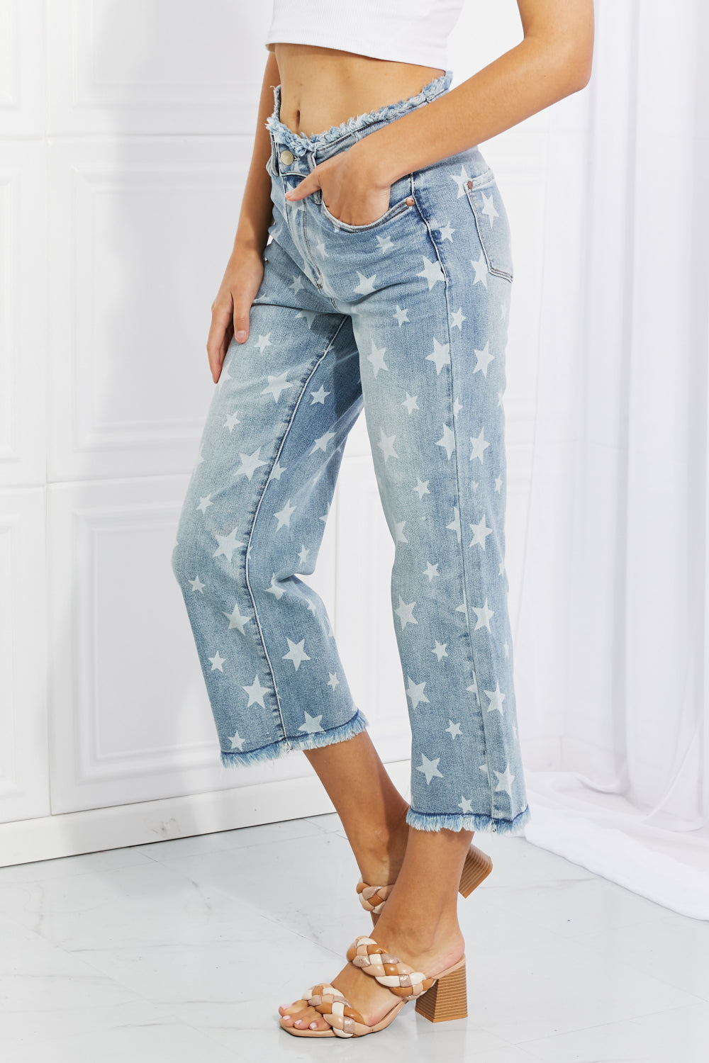 Judy Blue Full Size Parker Star Print Crop Straight Jeans