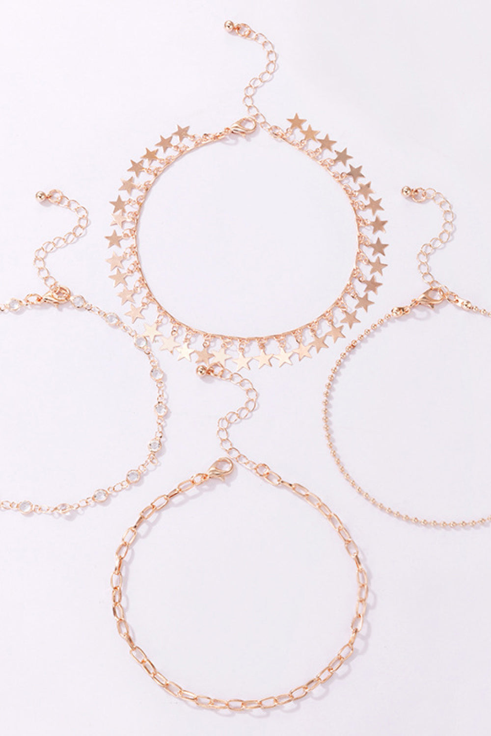 4-Piece Zinc Alloy Star Anklet Set