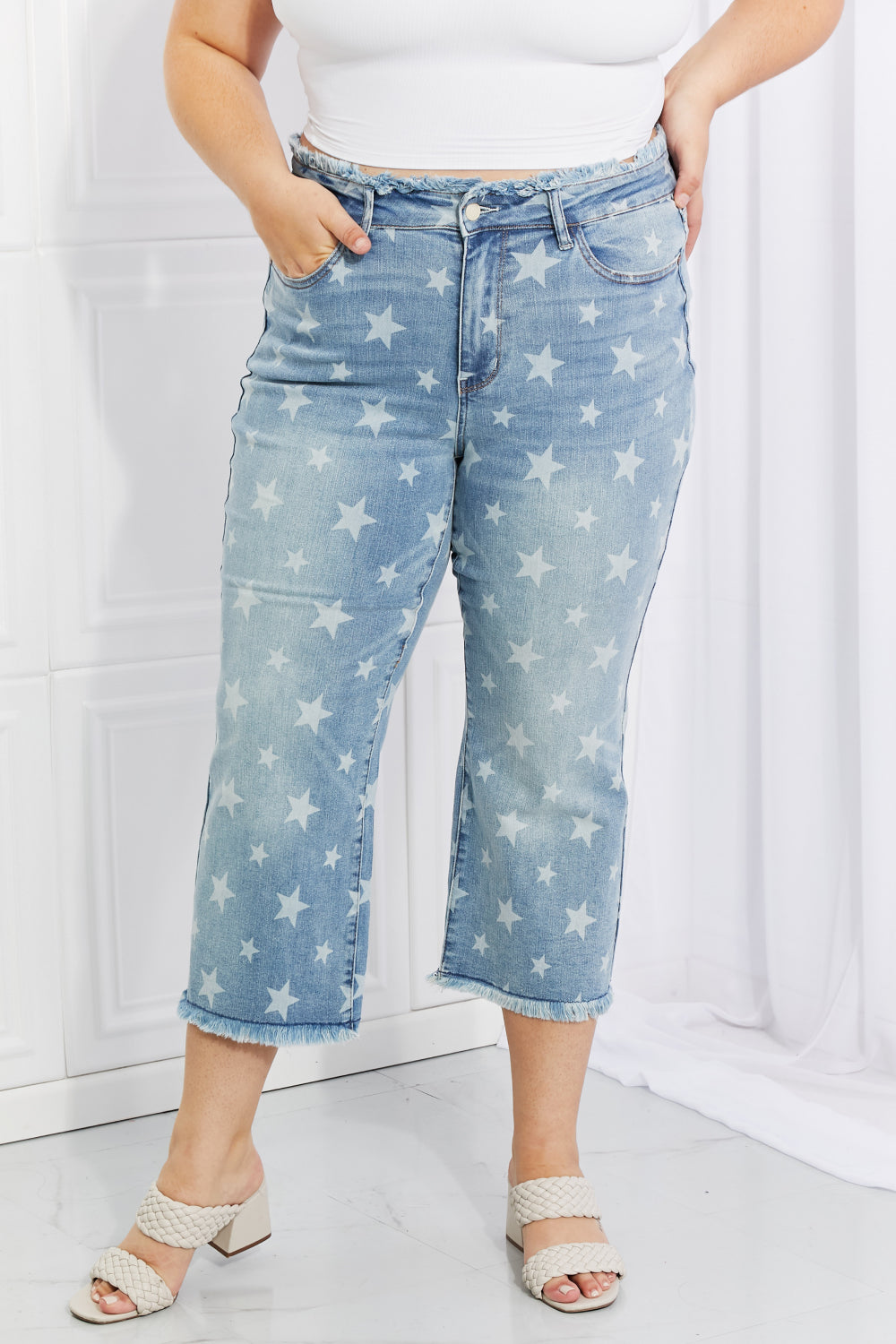 Judy Blue Full Size Parker Star Print Crop Straight Jeans