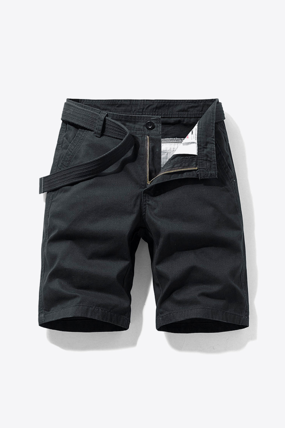 Belted Button and Zip Closure Shorts