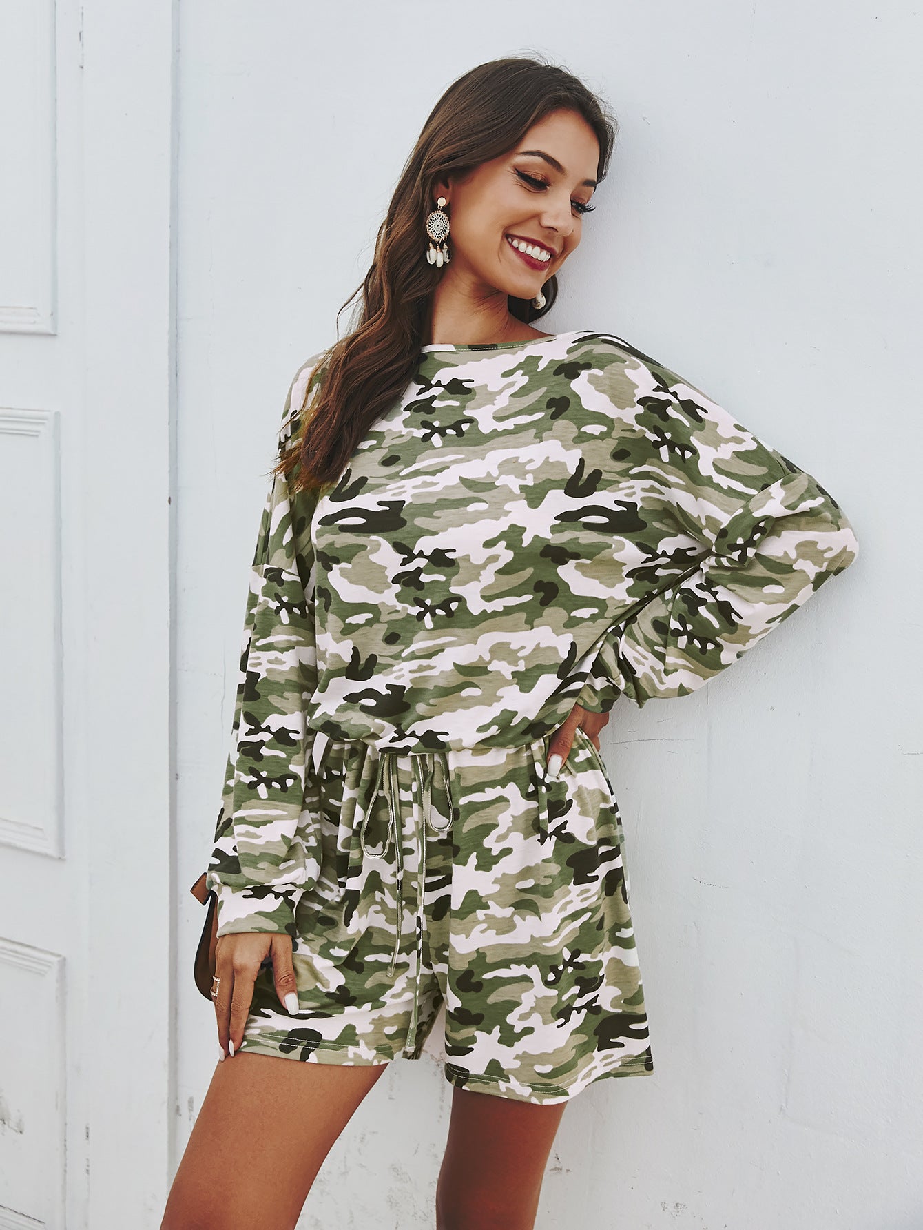Long Sleeve Drawstring Romper