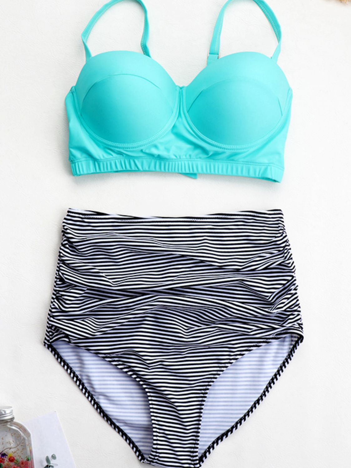Striped High Waist Bikini Set