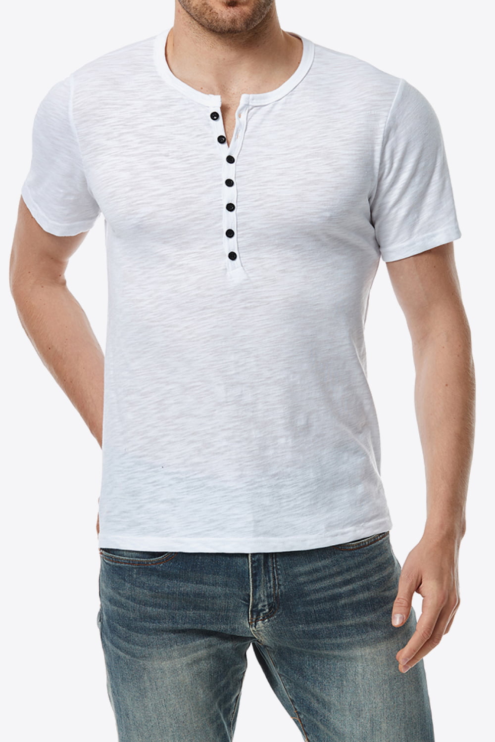 Short Sleeve Round Neck Henley Top
