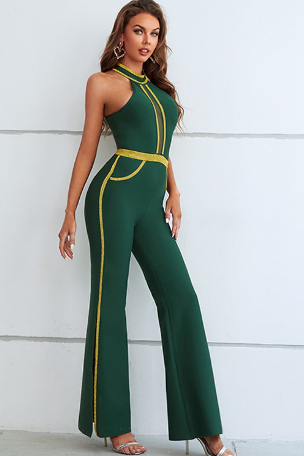 Contrast Sleeveless Slit Jumpsuit