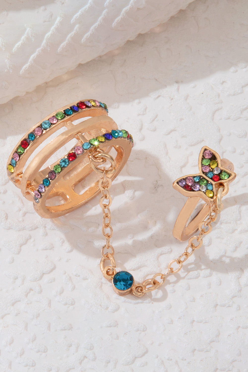Zinc Alloy Butterfly Chain Linked Ring