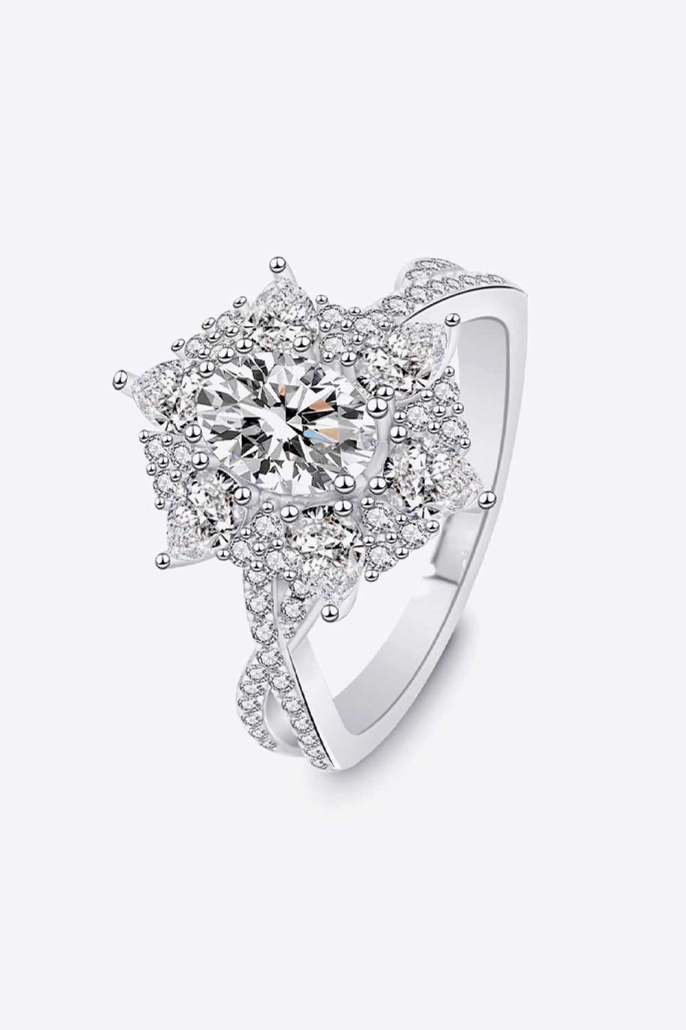Platinum-Plated Moissanite Crisscross Ring