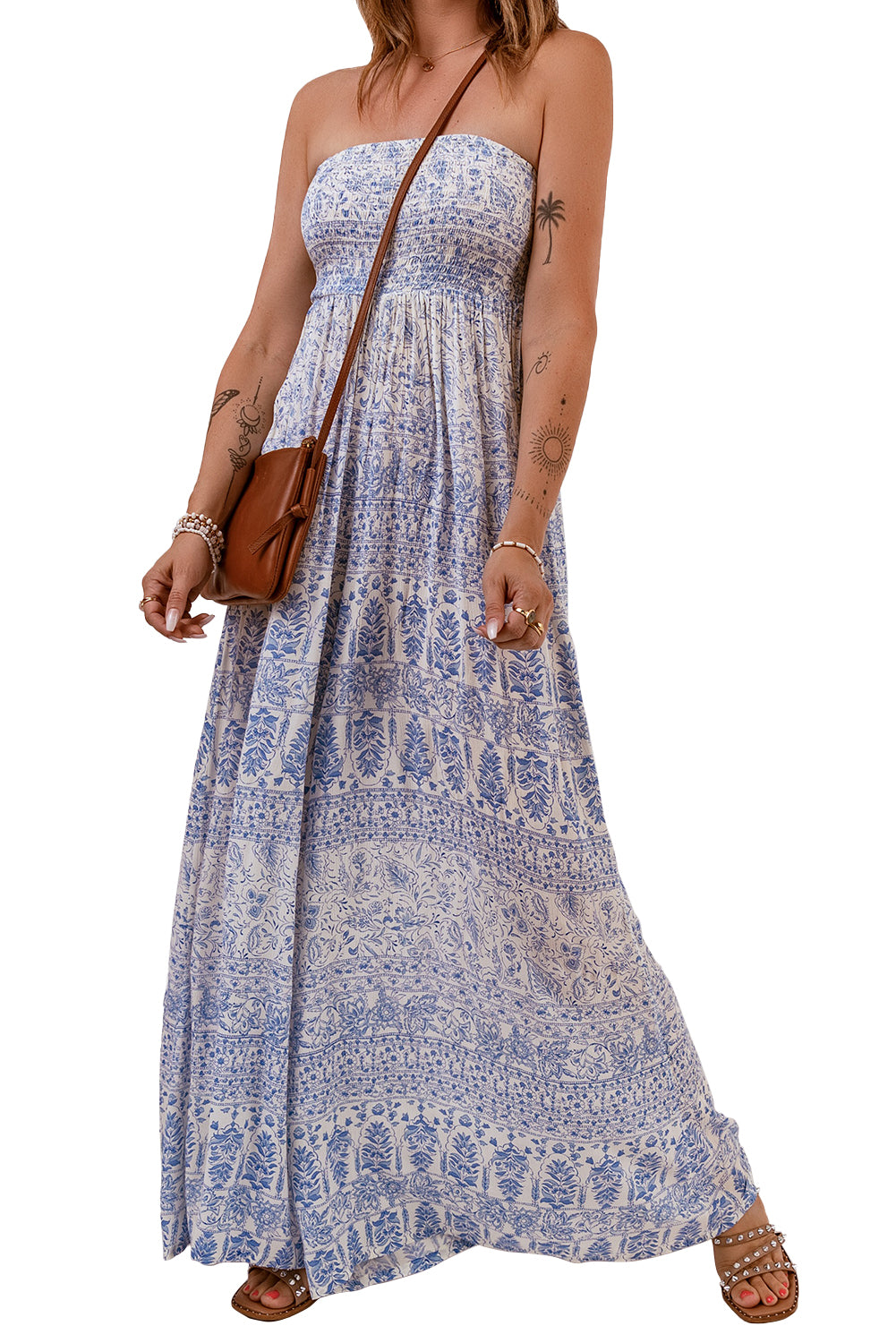 Bohemian Smocked Strapless Jumpsuit