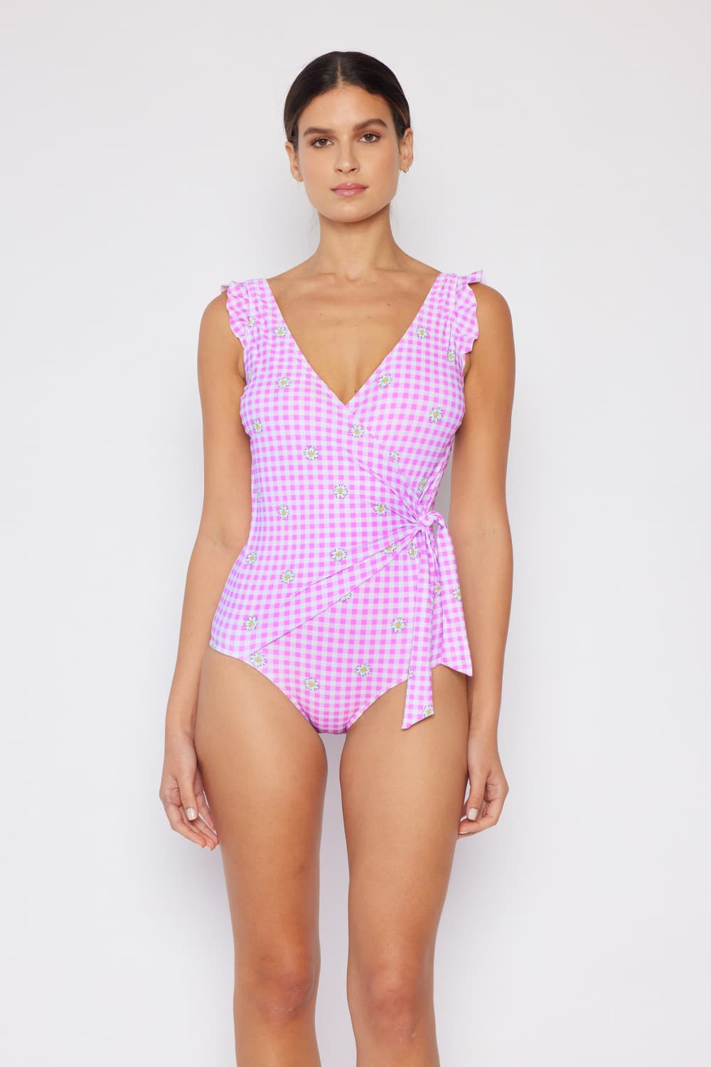 Marina West Swim Full Size Float On Mommy & Me Ruffle Faux Wrap One-Piece in Carnation Pink