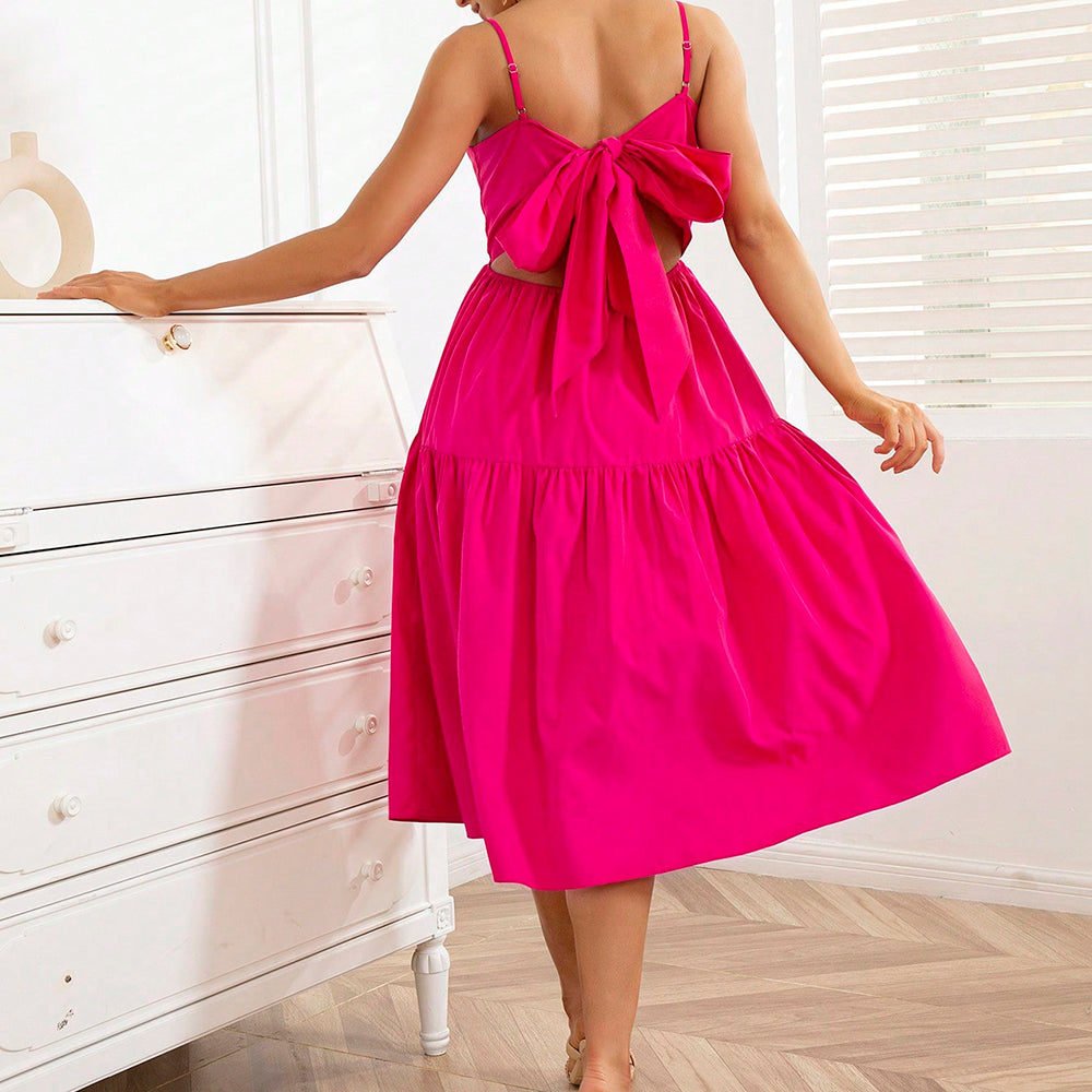 Spaghetti Strap Cutout Tie Back Midi Dress