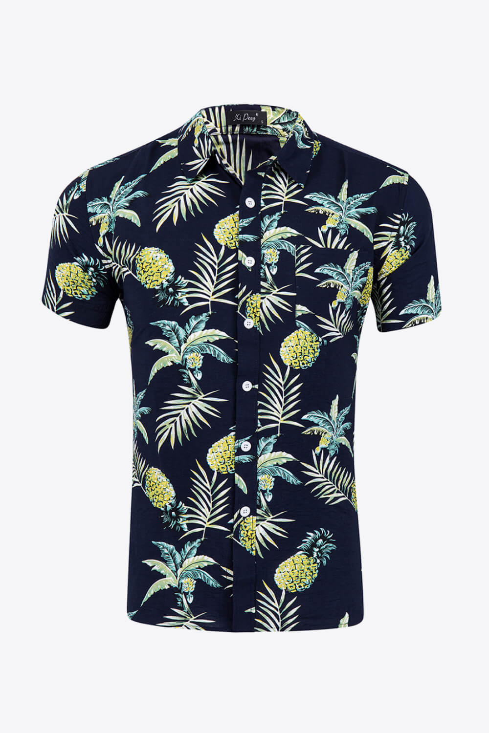 Tropical Pattern Button-Up Collared Beach Shirt