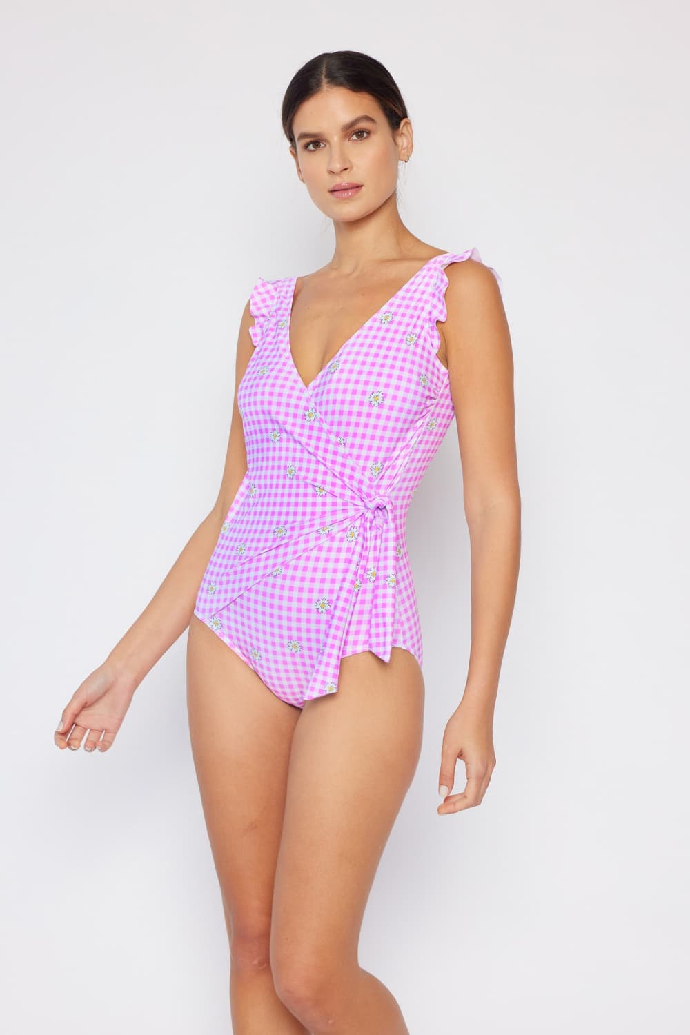 Marina West Swim Full Size Float On Mommy & Me Ruffle Faux Wrap One-Piece in Carnation Pink