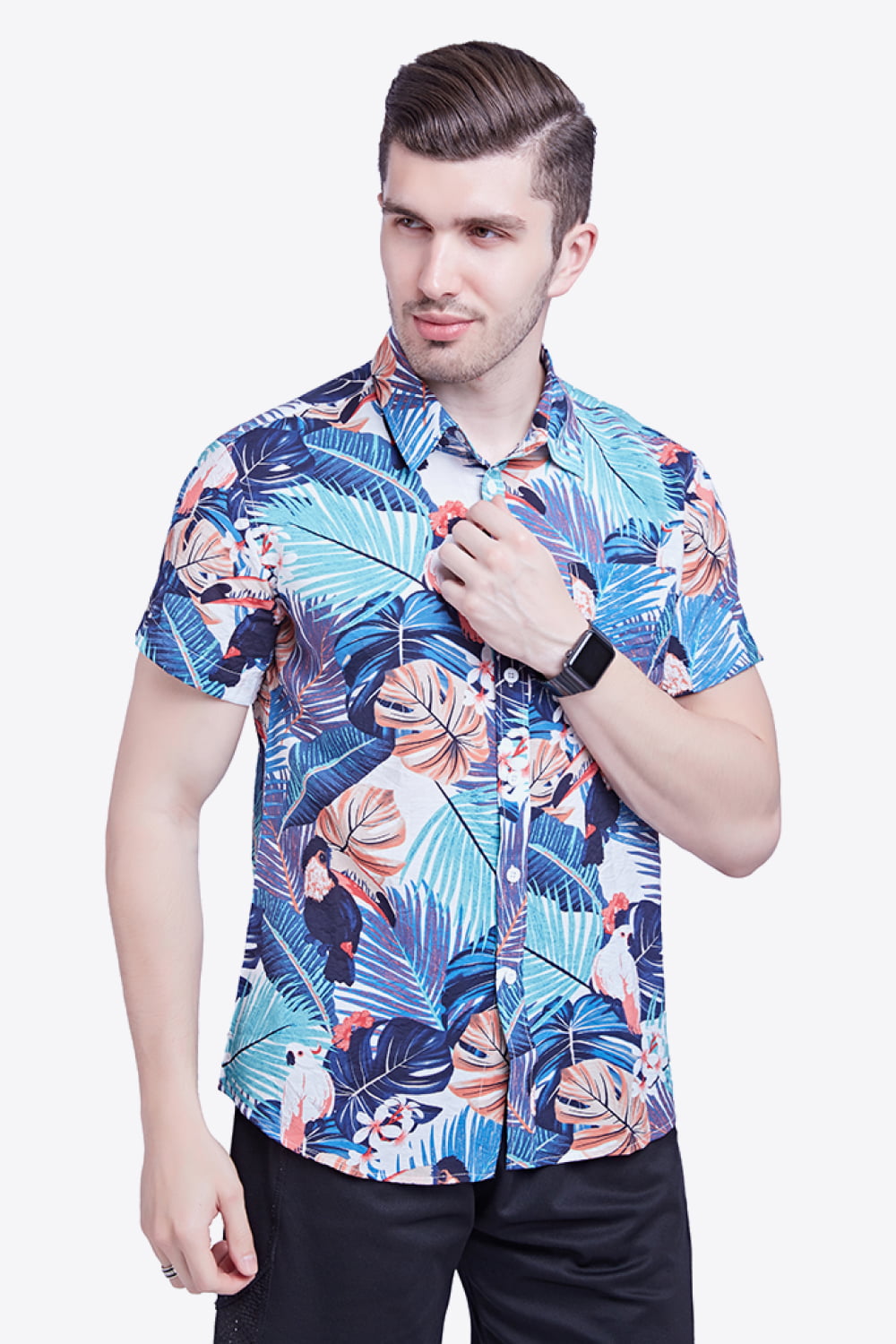 Tropical Pattern Buttoned Beach Shirt