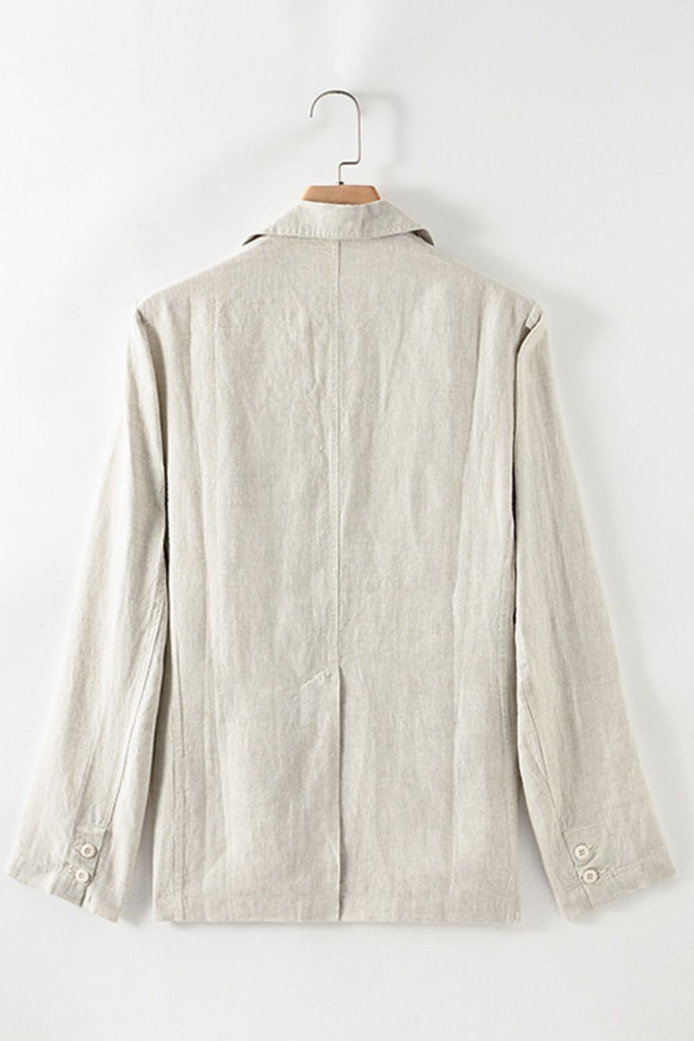 Buttoned Johnny Collar Long Sleeve Linen Blazer with Pockets