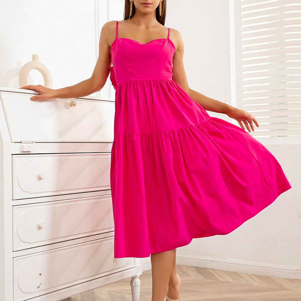 Spaghetti Strap Cutout Tie Back Midi Dress