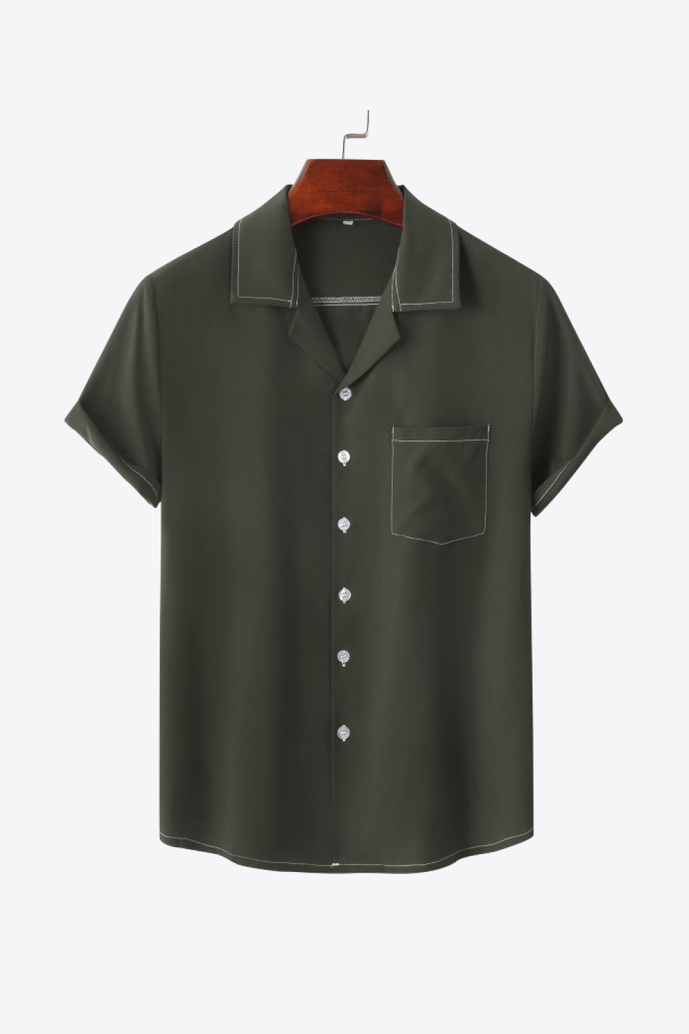 Full Size Contrast Stitching Pocket Shirt