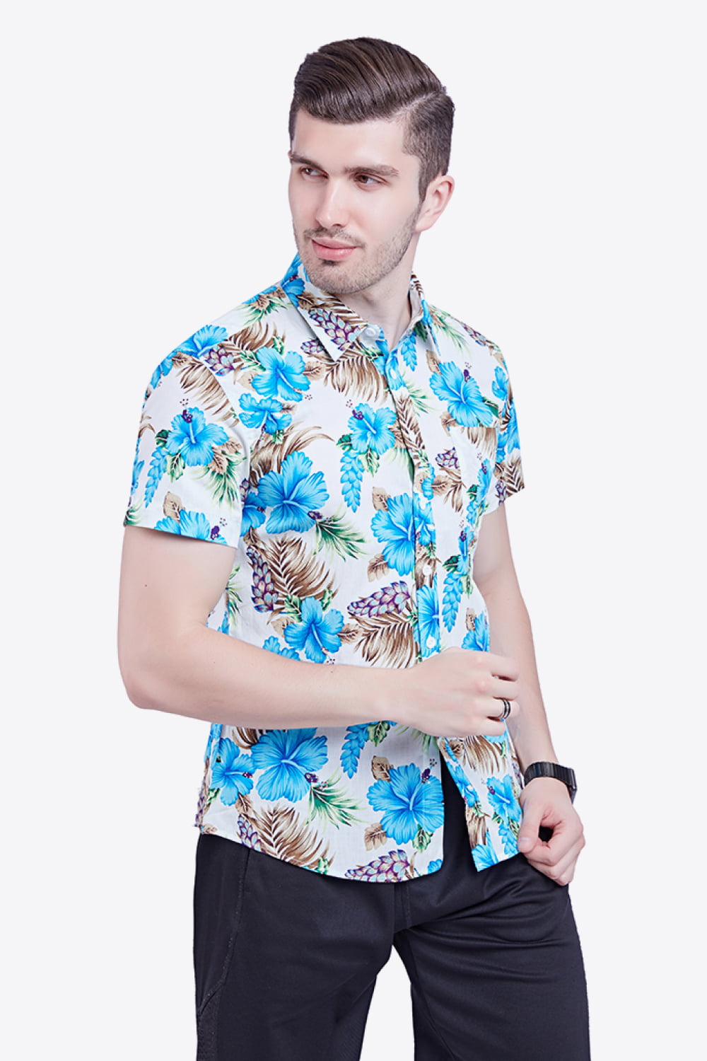 Tropical Pattern Button-Down Vacation Shirt