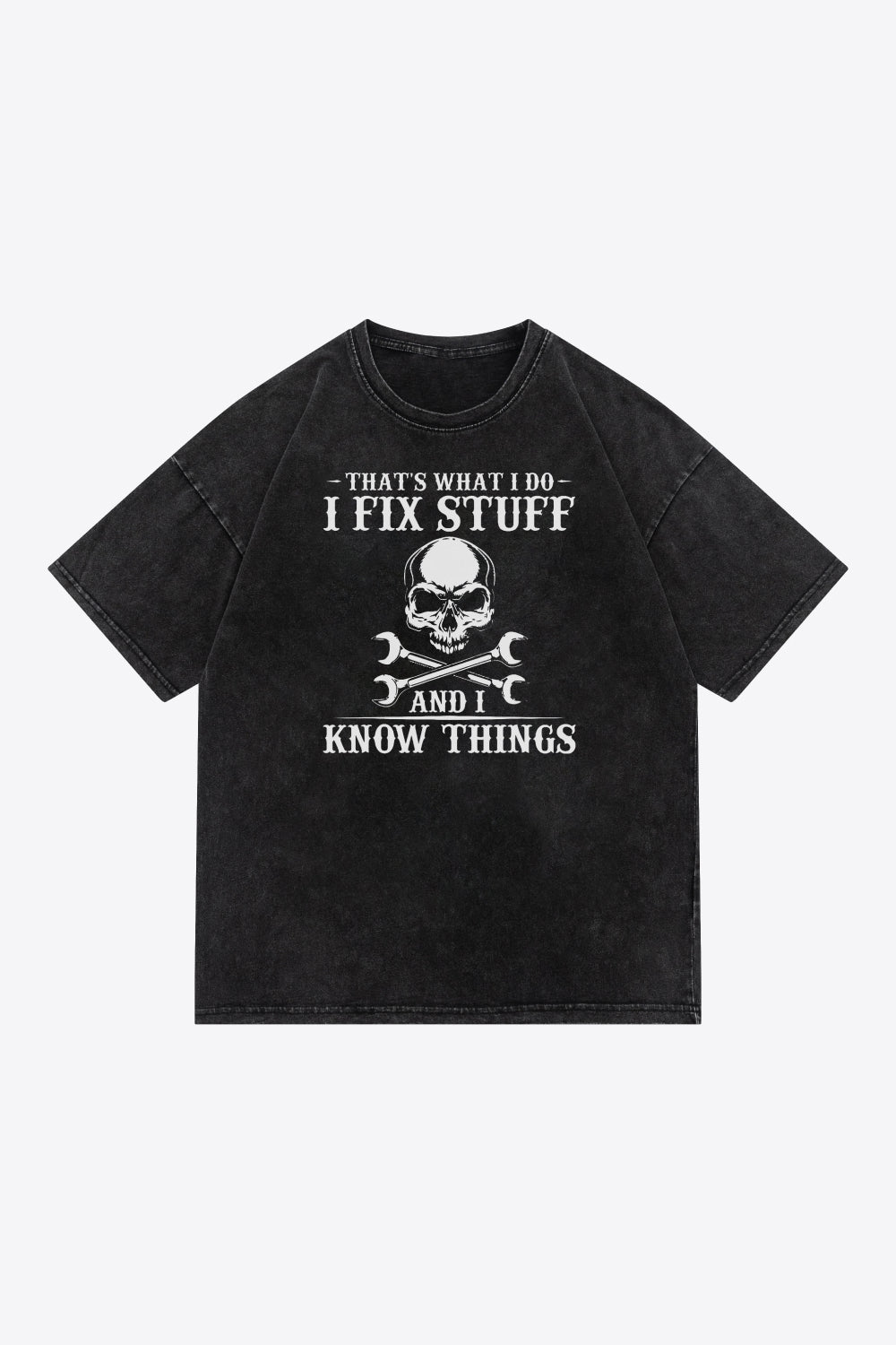 Full Size Acid Wash Skull Graphic Cotton Tee