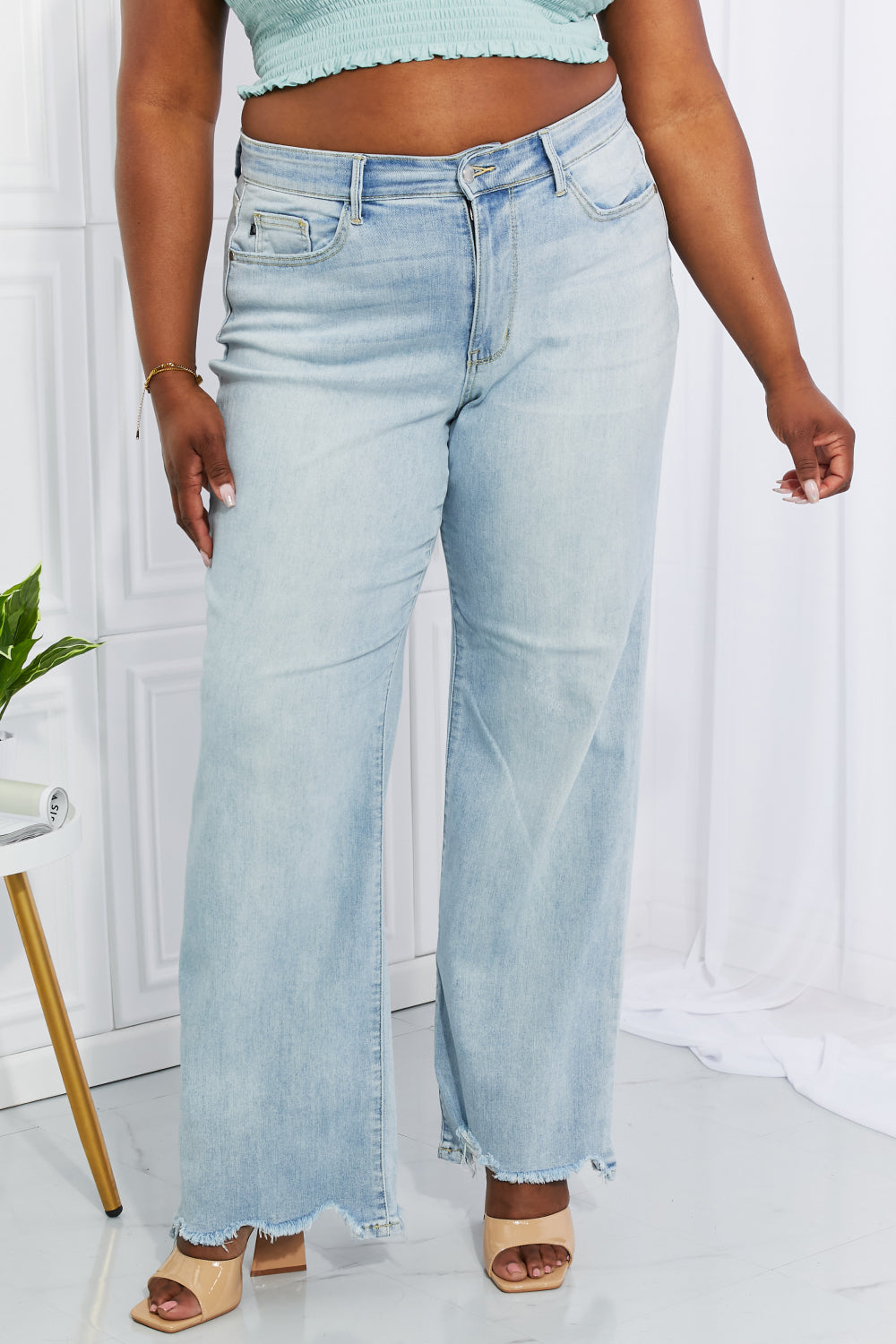 Judy Blue Full Size Cameron High Waist Destroyed Hem Straight Jeans