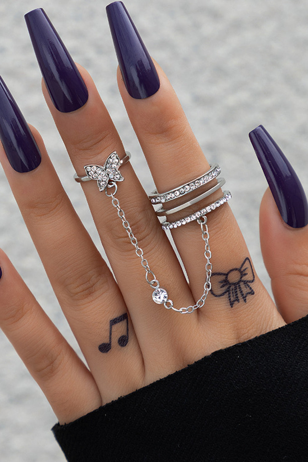 Zinc Alloy Butterfly Chain Linked Ring
