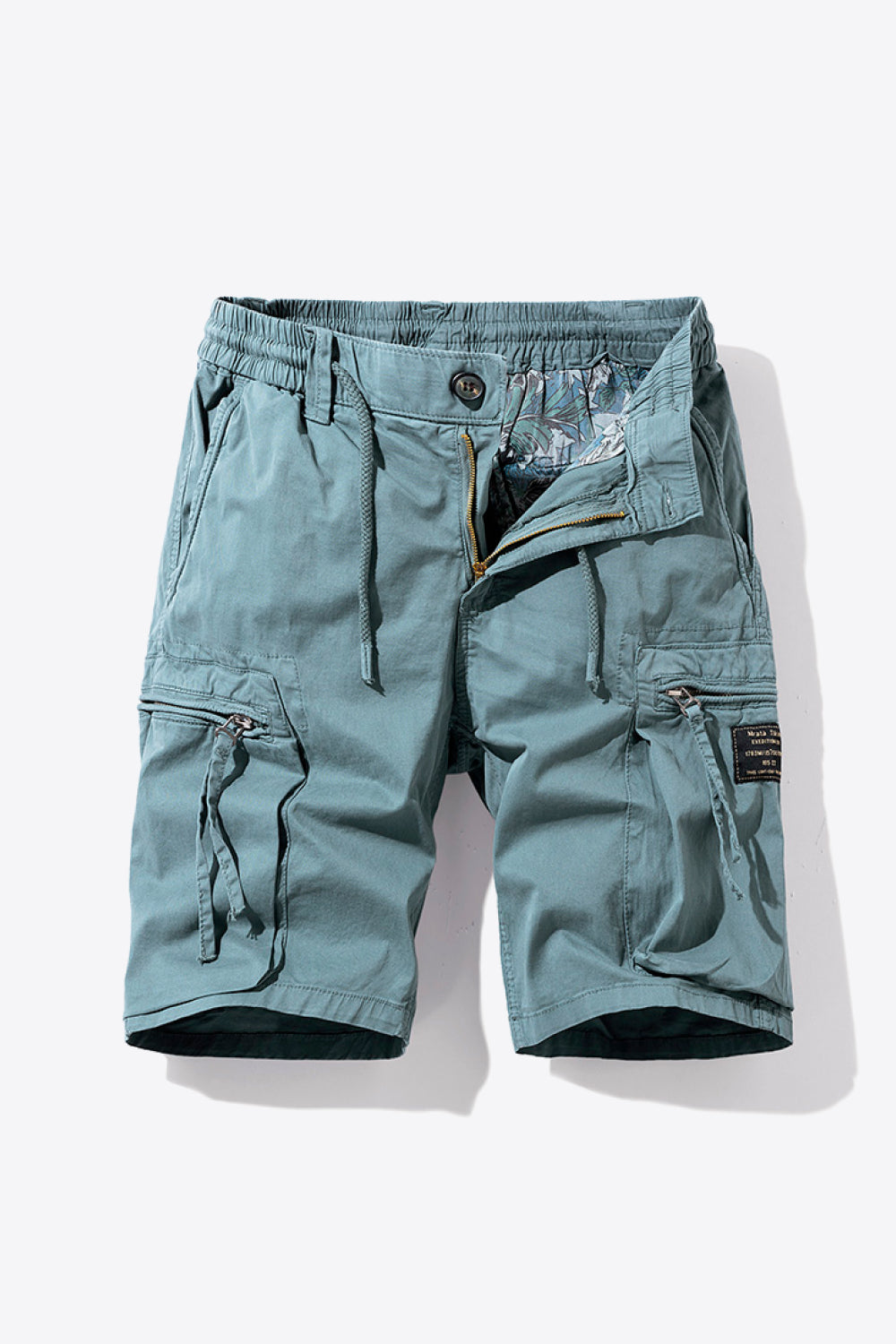 Graphic Drawstring Waist Cargo Shorts