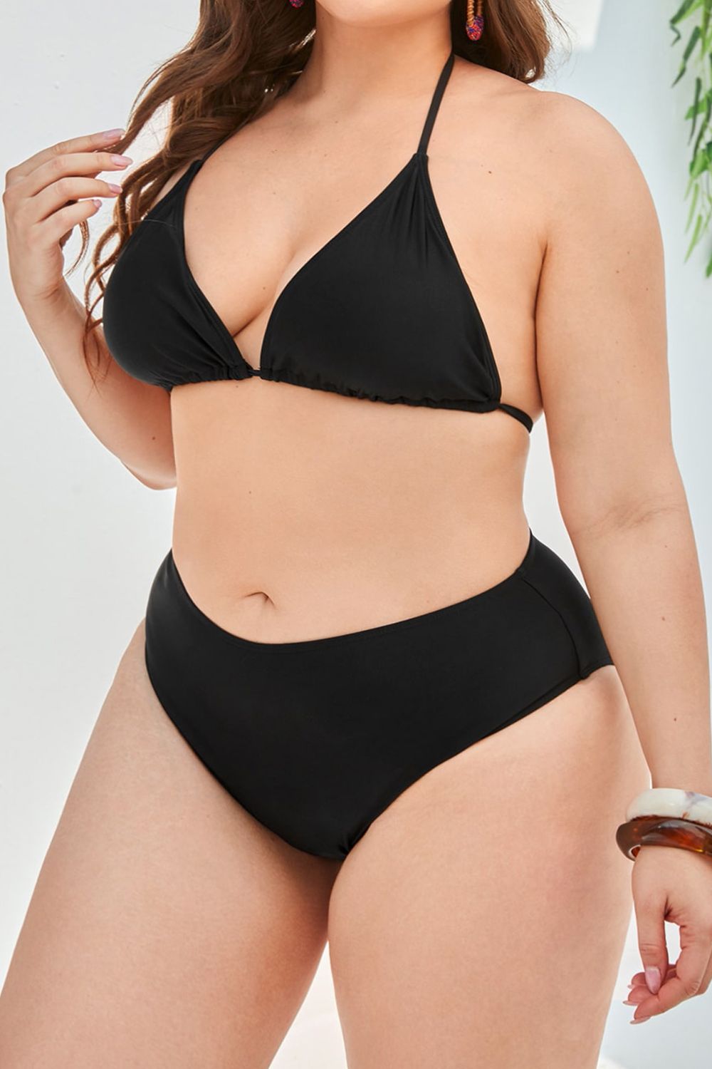 Plus Size Tied Flutter Sleeve Three-Piece Swimsuit
