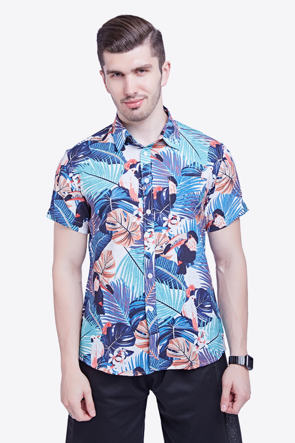 Tropical Pattern Buttoned Beach Shirt