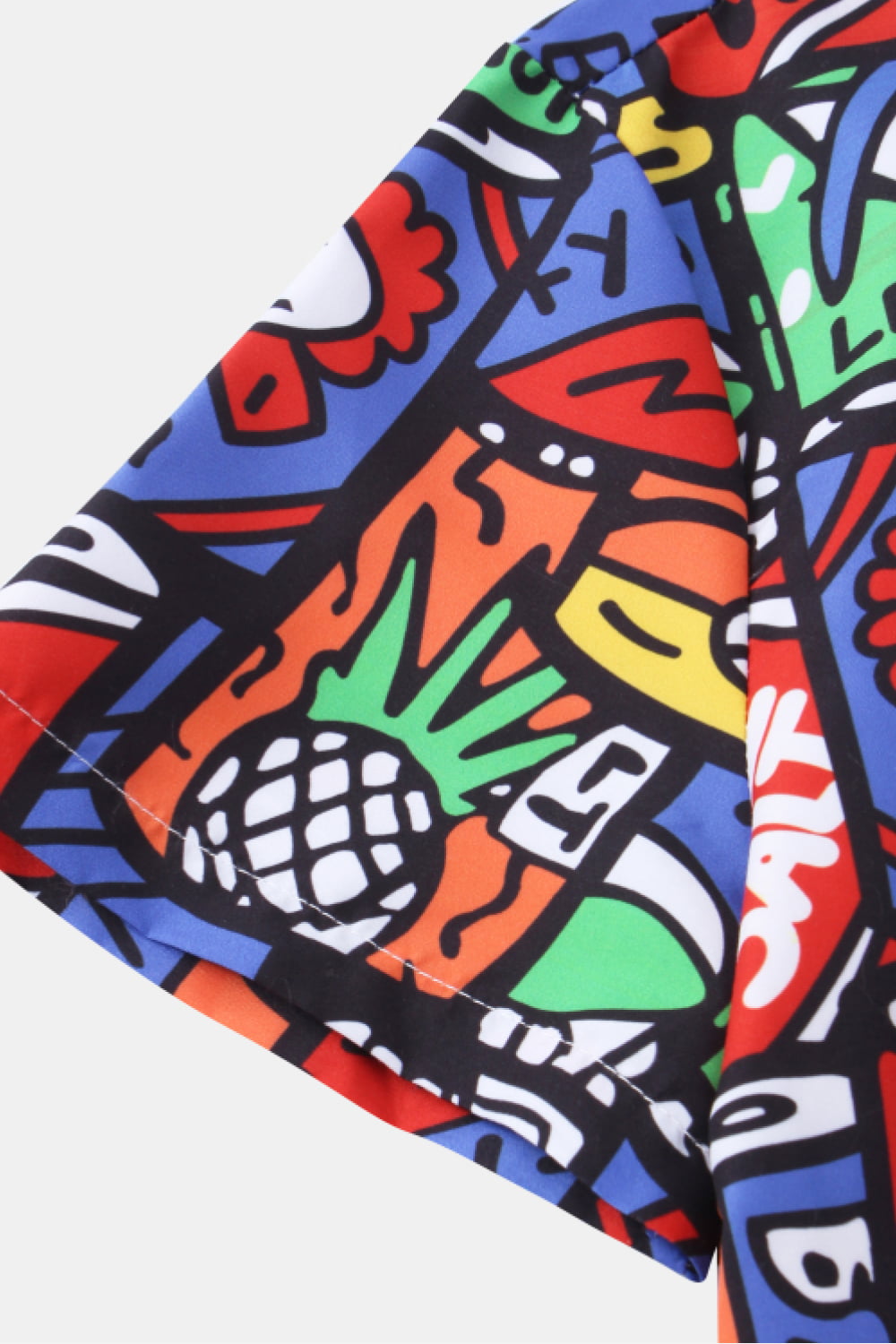 Full Size Printed Curved Hem Collared Shirt