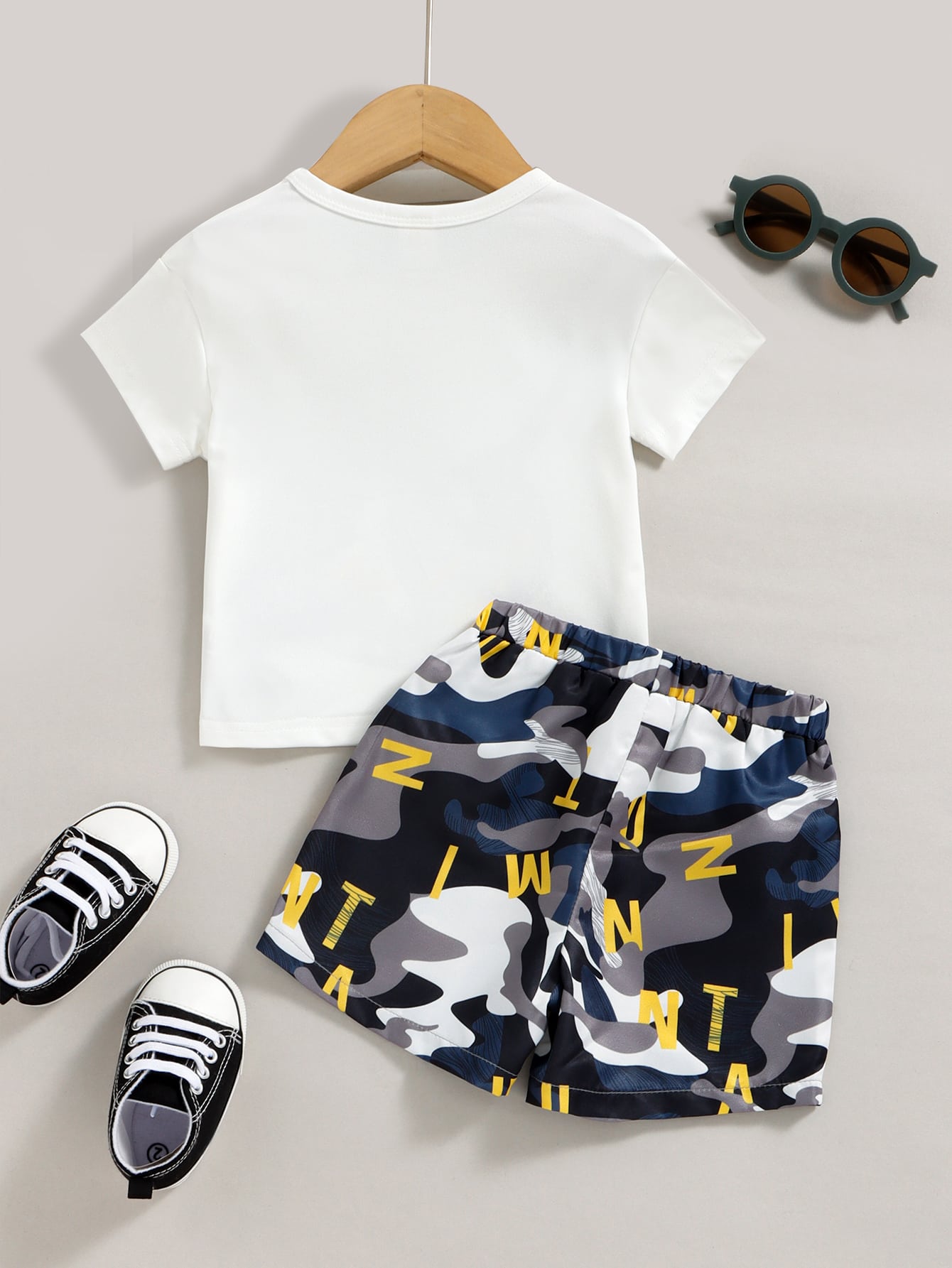 Baby Boy Graphic Tee and Camouflage Shorts Set