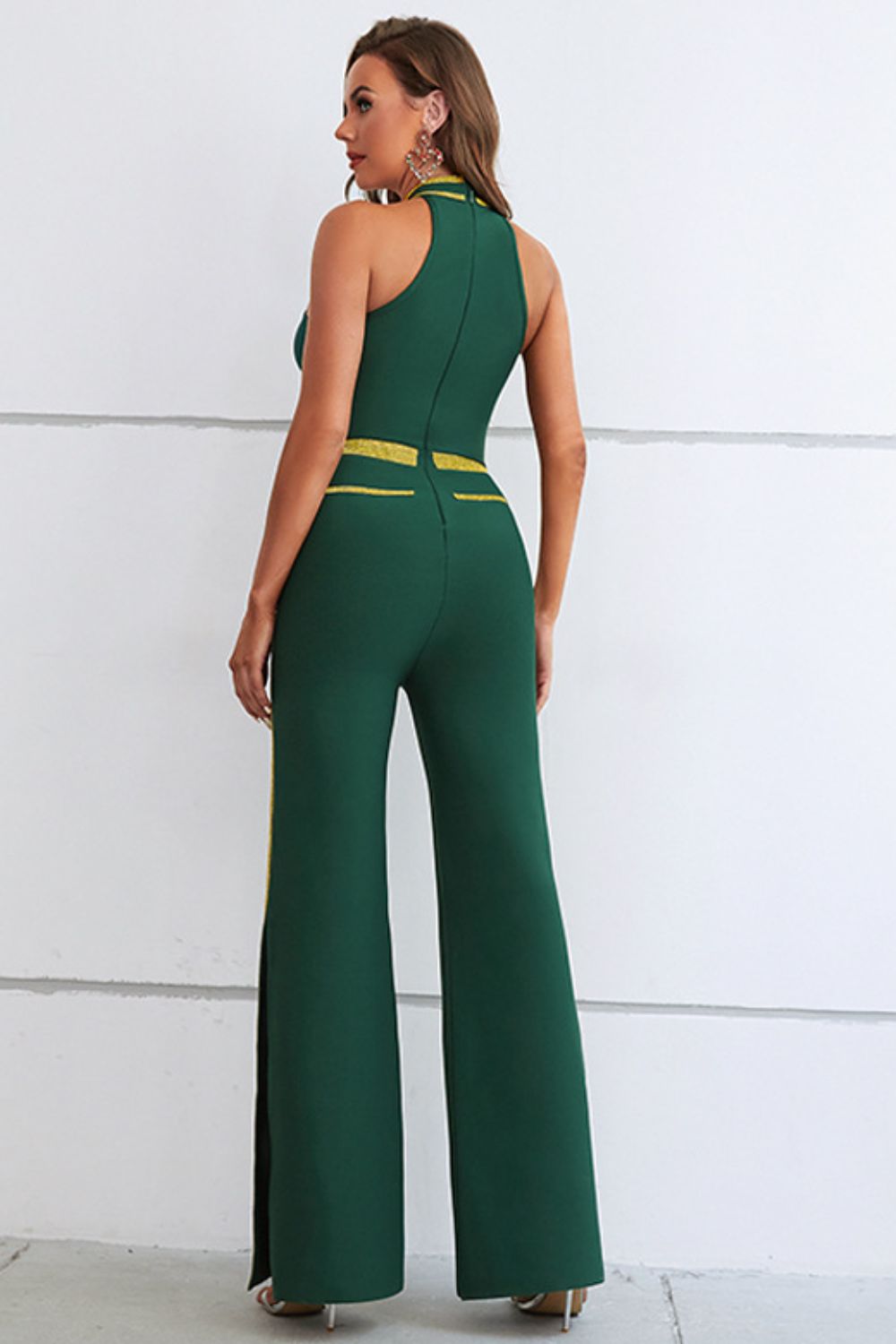 Contrast Sleeveless Slit Jumpsuit