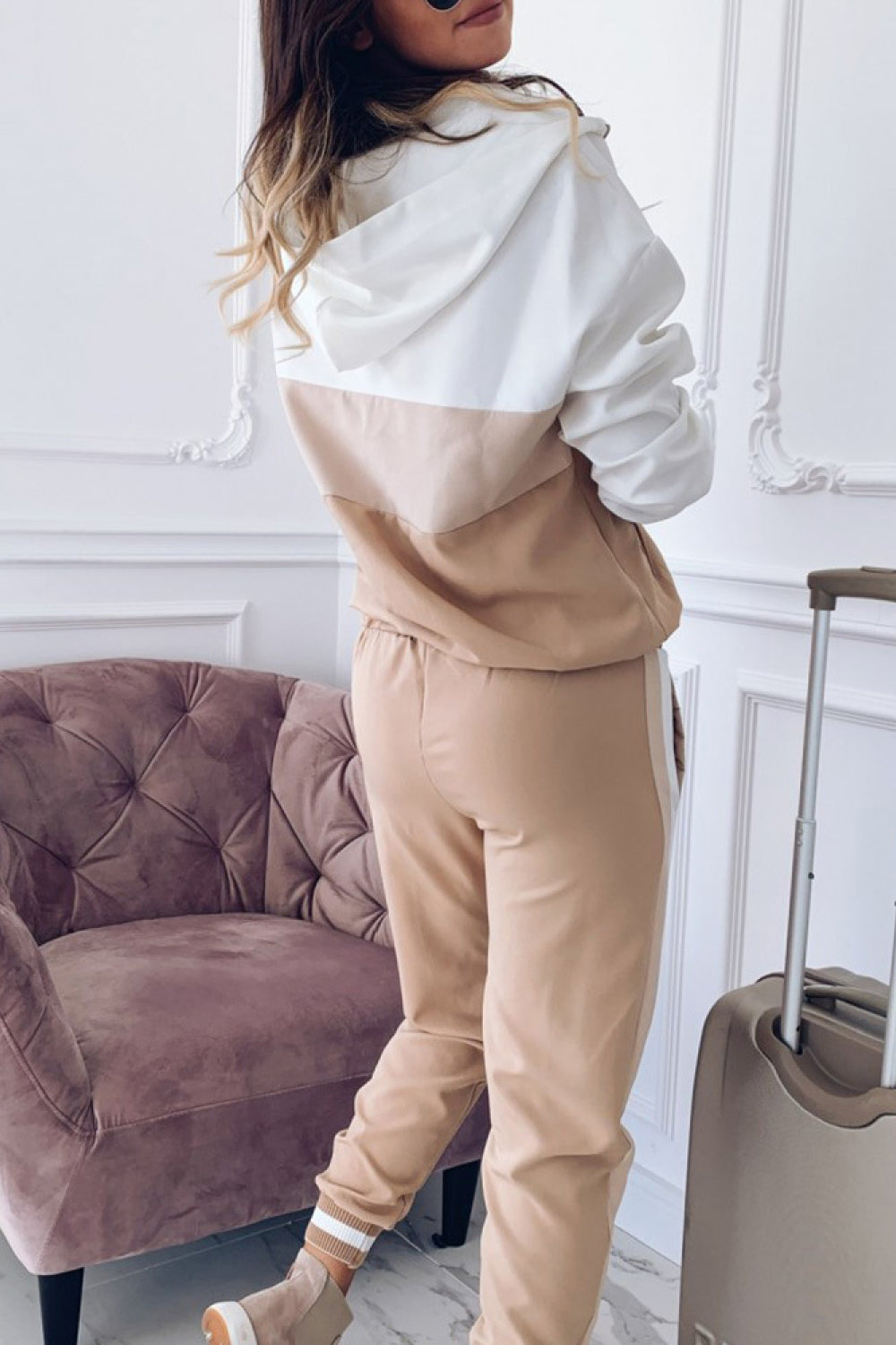 Full Size Color Block Hoodie and Pants Set
