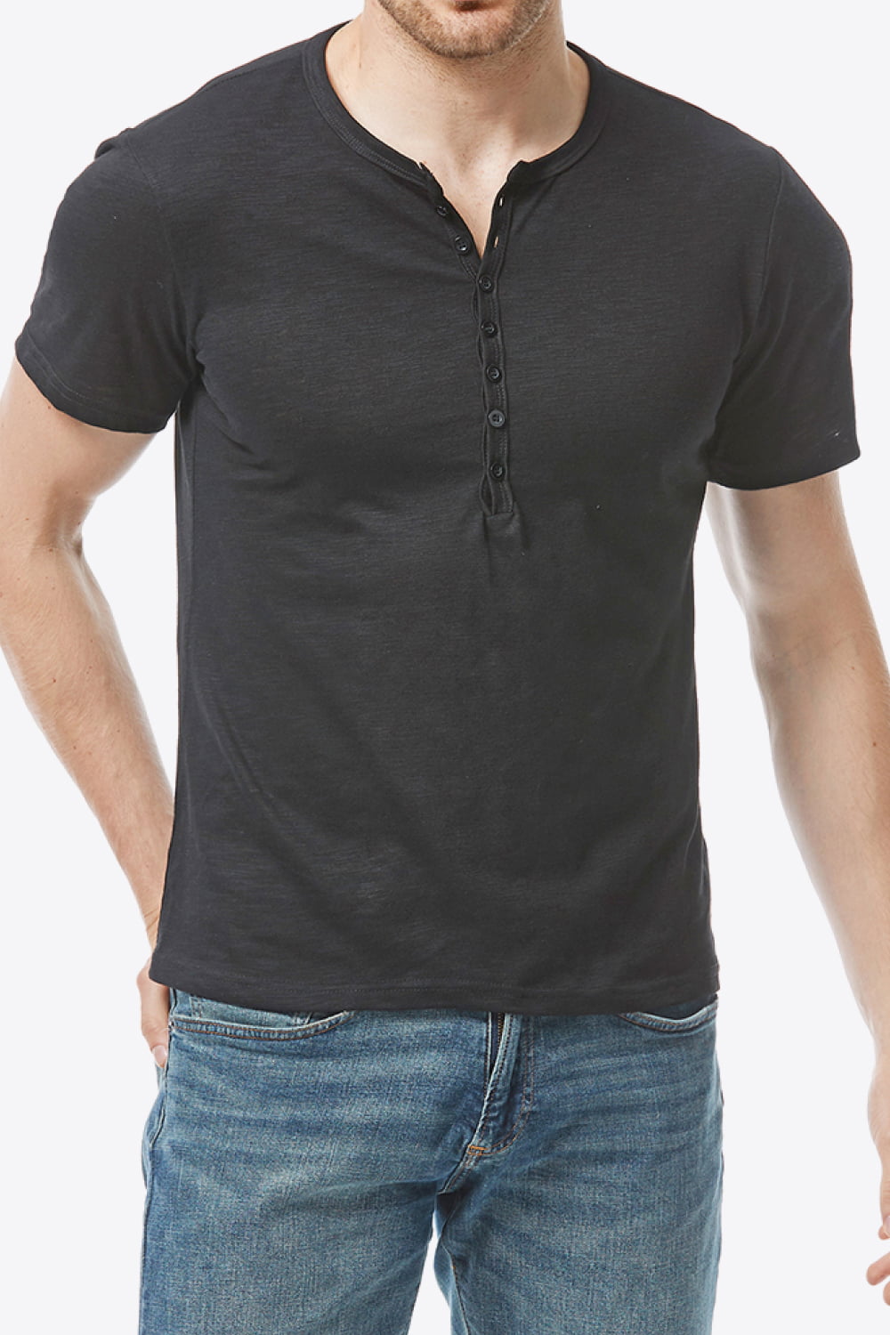 Short Sleeve Round Neck Henley Top