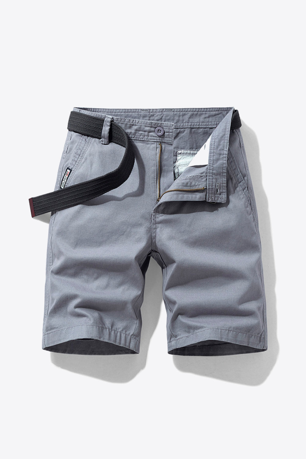 Belted Button and Zip Closure Shorts