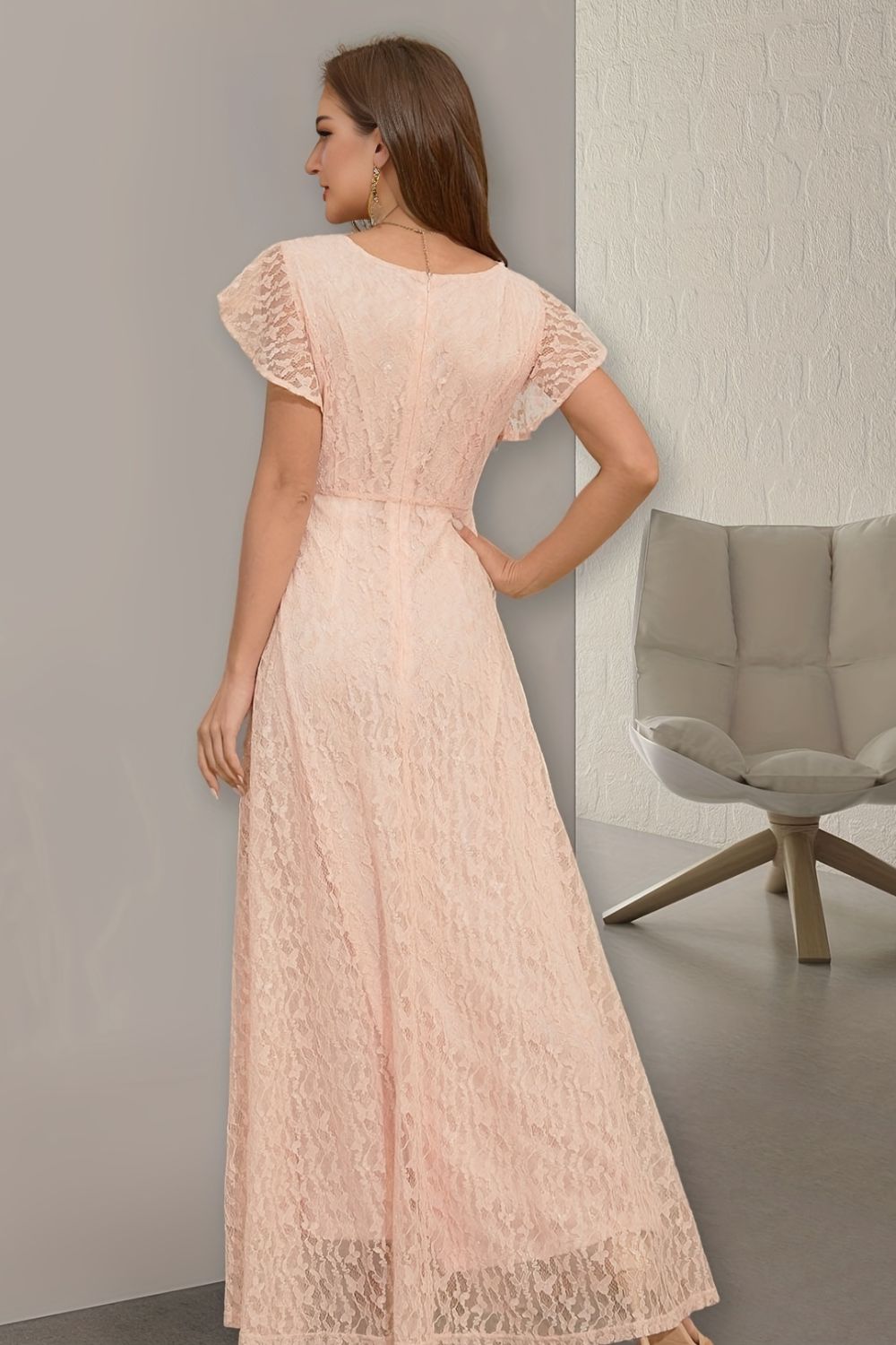 V-Neck Flutter Sleeve Maxi Dress