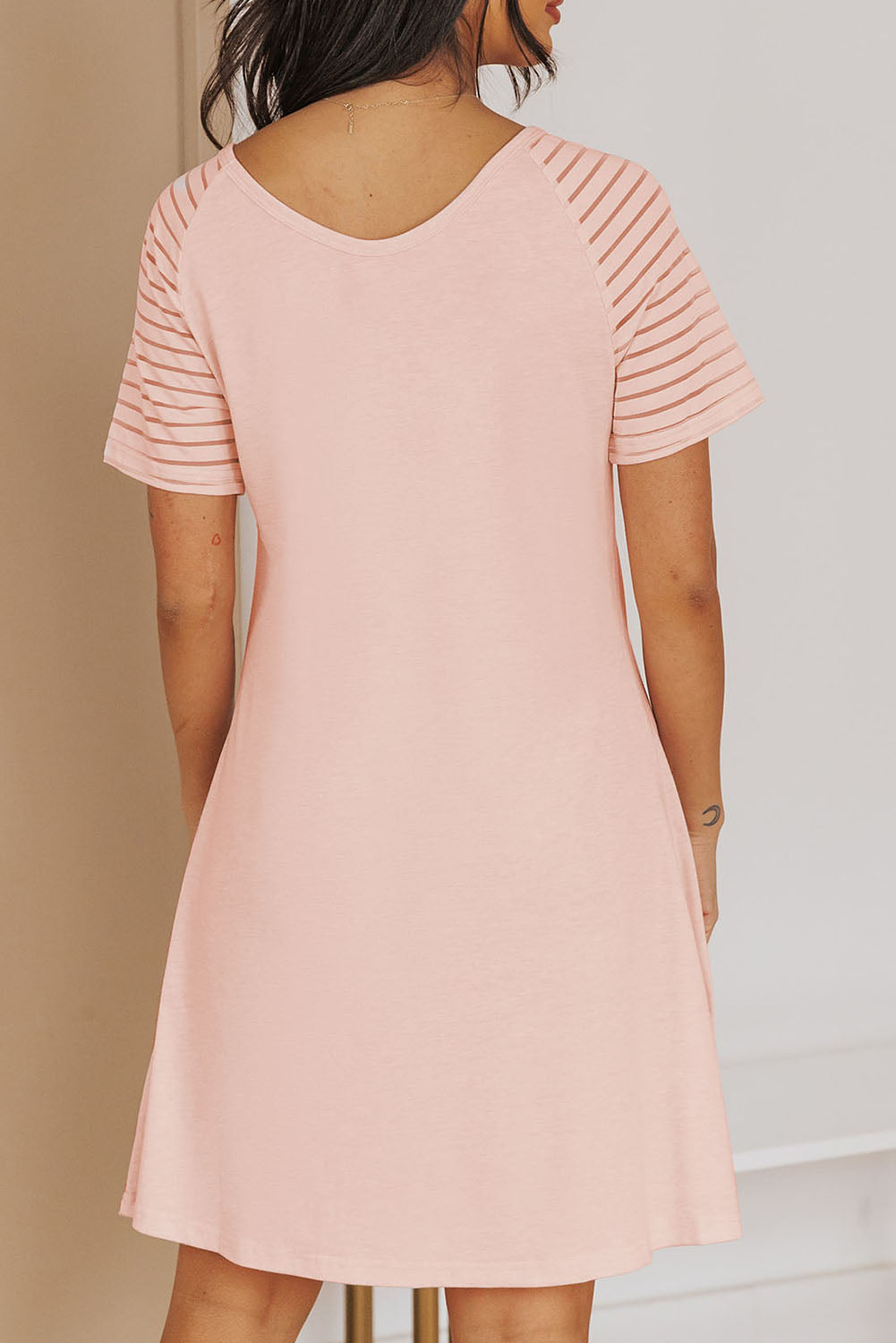 USA Sheer Striped Raglan Sleeve Tee Dress