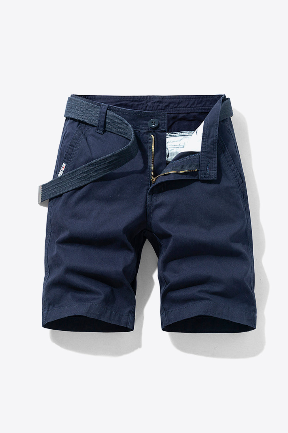 Belted Button and Zip Closure Shorts