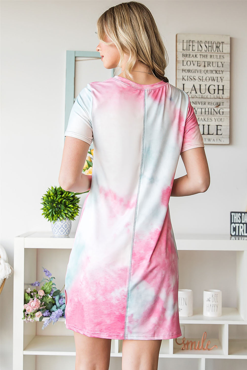 Tie-Dye US Flag Graphic Round Neck Dress