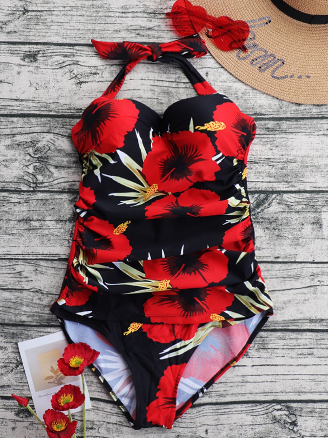 Floral Halter Neck One-Piece Swimsuit