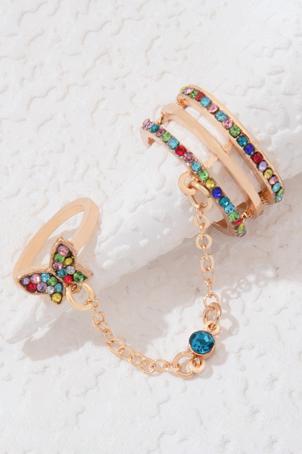 Zinc Alloy Butterfly Chain Linked Ring