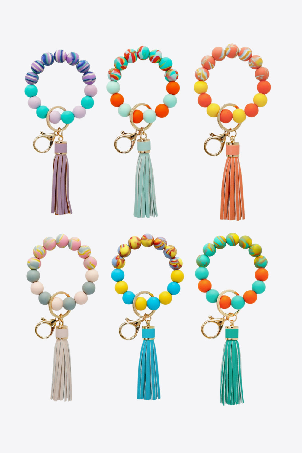 Random 3-Pack Silicone Bead Tassel Wristlet Key Chain