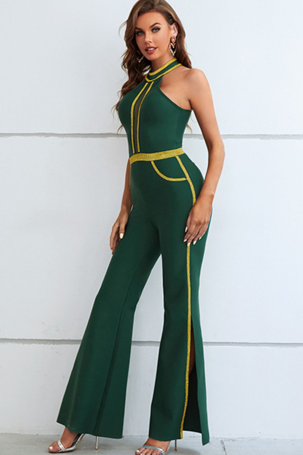 Contrast Sleeveless Slit Jumpsuit