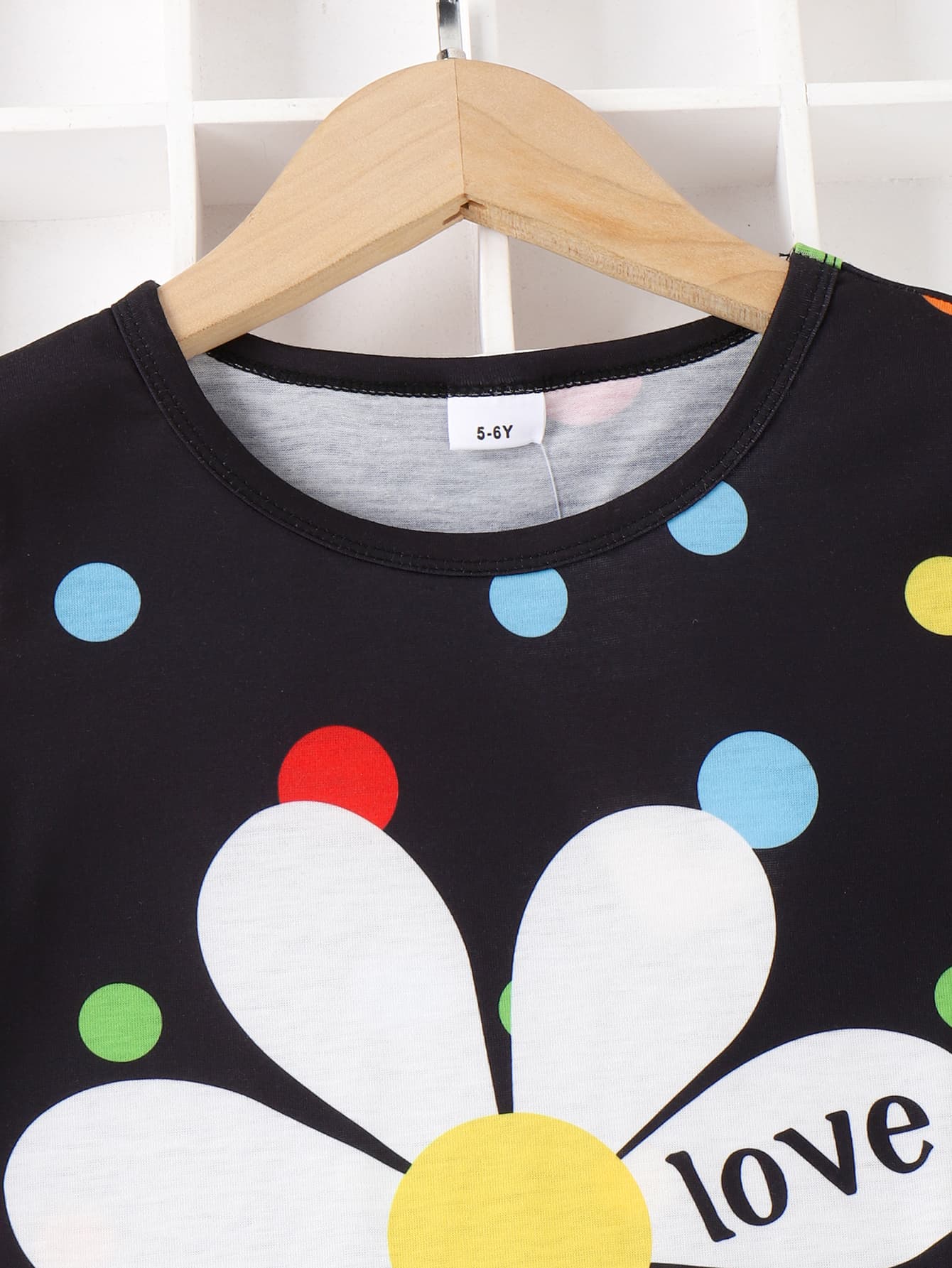 Girls Floral Polka Dot Round Neck Dress