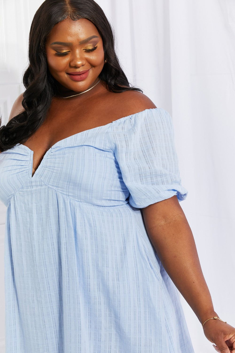 HEYSON Full Size Ruched Notched Neck Lace-Up Dress with Pockets